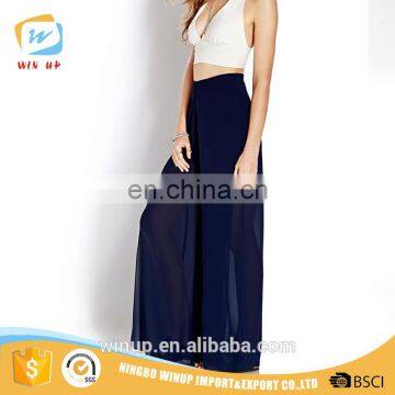 Ladies Casual Pleated be seen layered Wide Leg Loose Cheap Chiffon Palazzo Pants