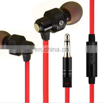 Red color wholesale In-ear earphone with flat cable