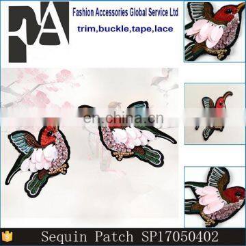 Fashion 12x8cm Wide 3D Beads Sequins Embroidery Birds for Clothing