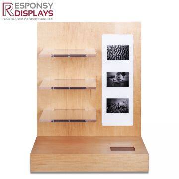 Counter Table Wood Sunglasses Display Rack With Logo Board and Three Tiers photo-4