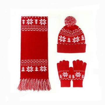 Joy Fashion Factory Acrylic Jacquard Hat Scarf Glove Knitted Knitting Set