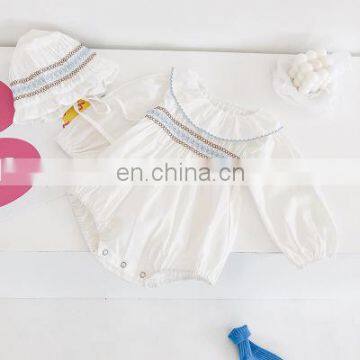 Ins Autumn Baby Girls Lotus Leaf Collar Princess Wind Romper Long Sleeve Triangle Romper With Hat