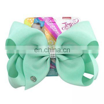 New design 8 inch baby girl headbands ribbon bow hair clips with rainbow rhinestone