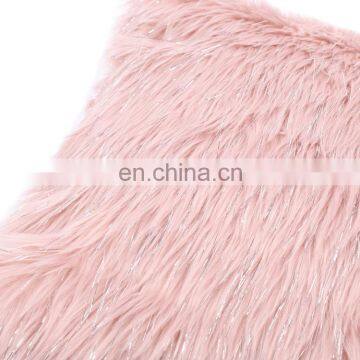Custom Latest Design Pink Cover Fur Plush Body Car Waist Cushion /pillow Shaggy Faux Fur Cushion With Metallic Yarn photo-2
