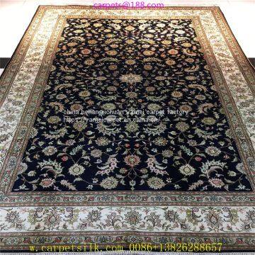 medium size blue color handmade silk persian carpet special for new year 2021