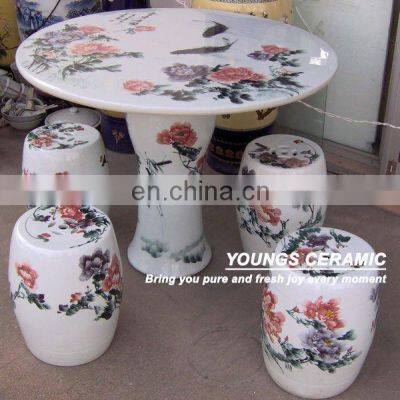 Antique Chinese Hand Painted Ceramic Porcelain Tables and Stools