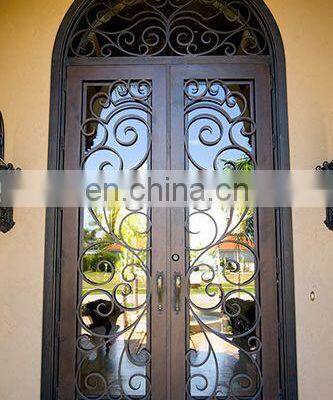 Villa Courtyard Wrought Iron Cast Grill Gate Golden Supplier High Quality Precision Iron Front Double Entrance Houses Door