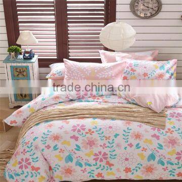 Colorful flower printed cotton children bed sheet set eco-friendly bedding set pink and white kids duvet cover set