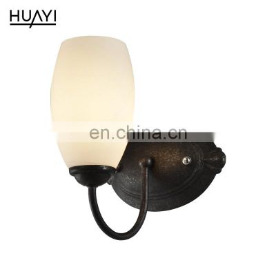 HUAYI Premium Quality American Design E12 40W Indoor Decoration Iron Glass Wall Lamp