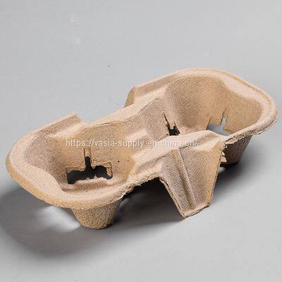 Wholesale Pulp Paper Cup Holder 2 cups carrier  Coffee cup tray