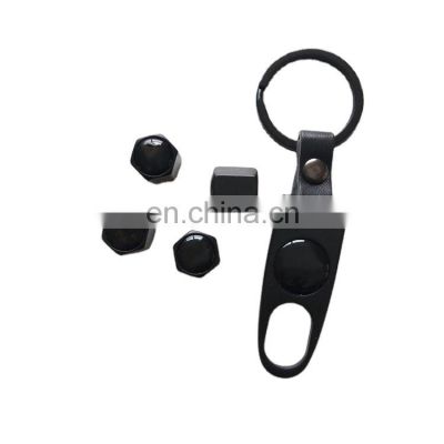 High Quality Custom Matte Black Zinc Alloy Metal Car Tire Valve Caps With Keychain