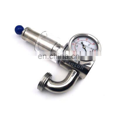 Sanitary Threaded Pressure Relief Valve Exhaust Valves With Pressure Gauge Air Release Valve