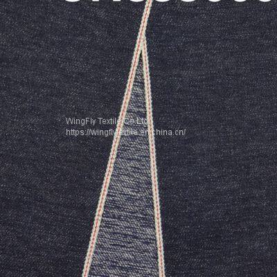 12.5oz 26% Polyester 74% Cotton Right Twill AB Yarn Black Selvedge Denim Fade 32/33