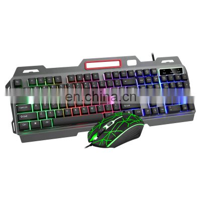 Metal gaming mouse and keyboard set wired colorful luminous manipulator feel keyboard and mouse