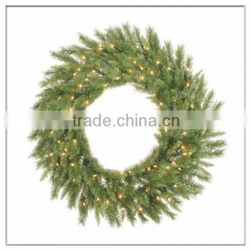 Lighted Natural Color Table Christmas decoration /Green pvc Wreath with Snow Effect Pinecones