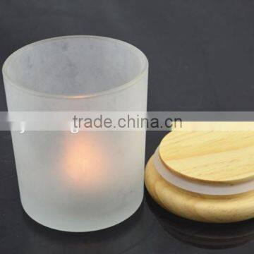 popular black white frosted glass candle jar with wood lids