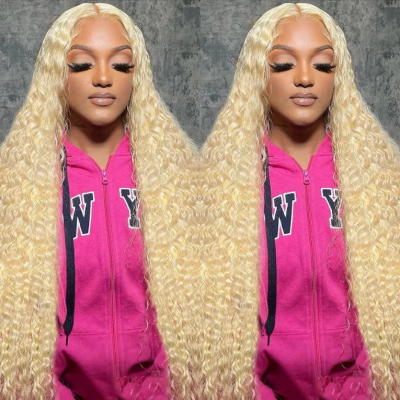 Blonde Wig 100% Human Hair Virgin Hair Lace Wig Curly Jerry Curly photo-2