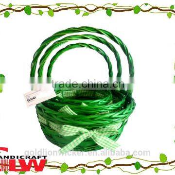 Set of 3 mini wood & willow basket in green