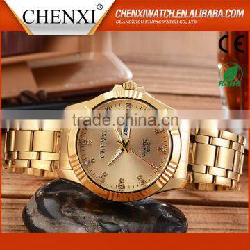 High Quality Japanese Movement Day/Date Custom Gold Plated Stone Watch Men 2016