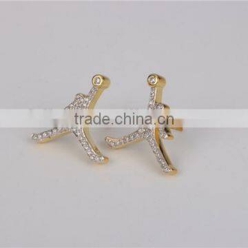 Fashion Hip Pop Pepole White Zircon 925 Silver Yellow Gold Plated Jewelry Stud Earring photo-3