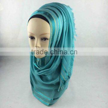 New Hijab Golden Shimmer Striped Viscose Islamic Scarf Quality Choice photo-3
