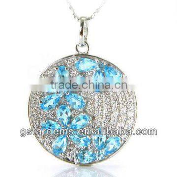 2014 Hot Item 925 Sterling Silver Natural Blue Topaz Pendant