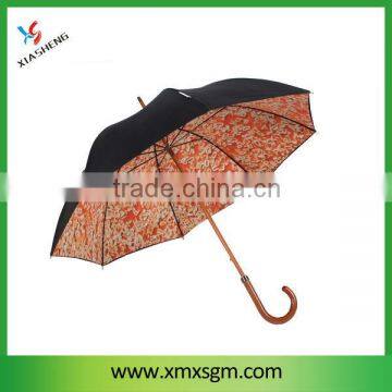 Inside Full Printed wooden umbrella with 190Tpongee fabric