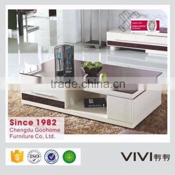 hot selling new model multifunction wood and glass coffee table designs