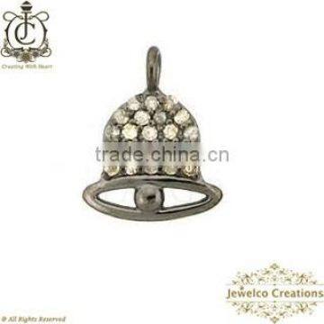 Diamond Studded Bell Charm Pendant, 925 Sterling Silver Pendant, Pendant Jewelry, Diamond Fashion Pendant, Pendant Necklace