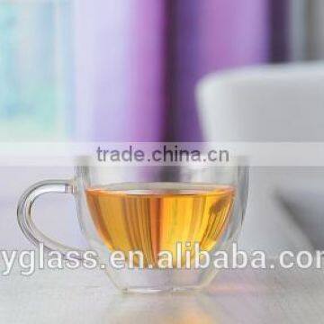 heat resistant borosilicated double wall glass tea cup mug