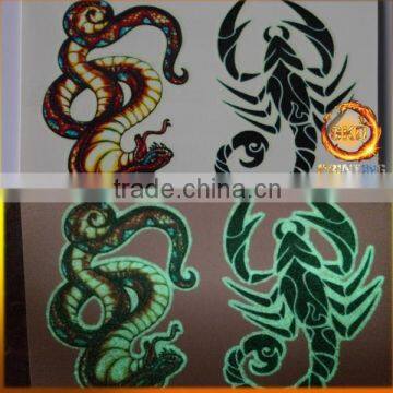 Hot sale glow in the dark scorpion & snake tattoo sticker