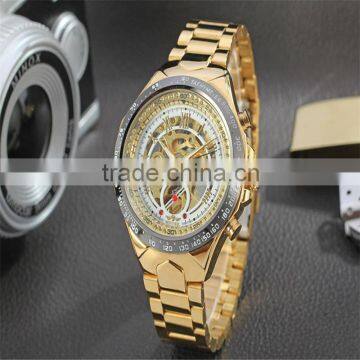 2016 New Hot Sale Skeleton Hollow Fashion Mechanical Self Wind Men Luury Male Business Gold Stainless Steel Strap Wrist Watch photo-4