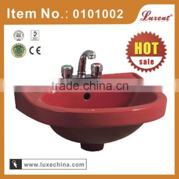 Smart porcelain red color wall hang basin price