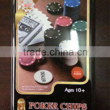 Poker Chips in Inside White Tin Box/ NO Window