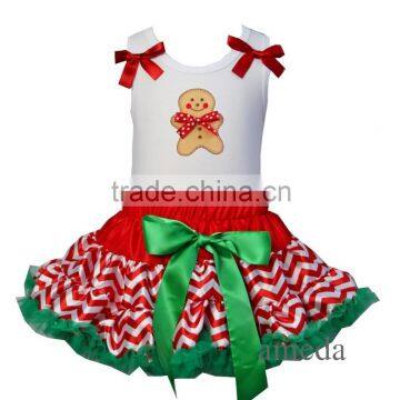 Christmas Red Green Chevron Reversible Petite Pettiskirt Gingerbread Man Party Dress White Tee