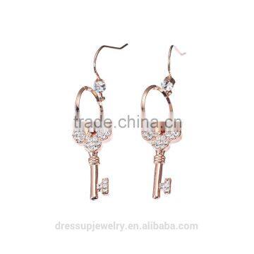 Fashion jewelry Big Key shaped earring with big rhinestone for women