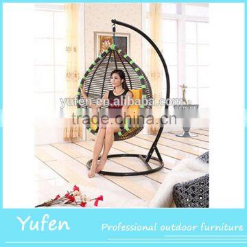 Wicker balcony furniture swing chair with cushion