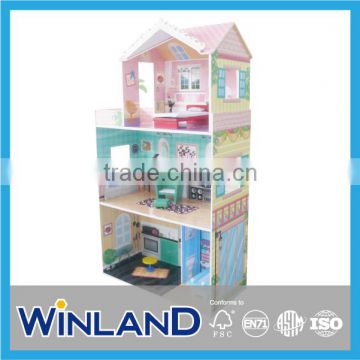 Pretend Play 3 Floor Fashion Wooden Dollhouse