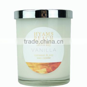 Scented soy wax glass candle with metal lid