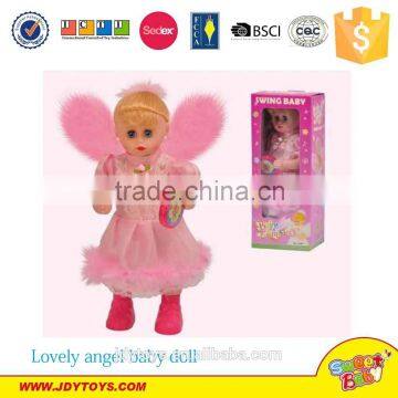 Hot sale lovely electric swing angel baby doll with drum musical toy, b/o baby doll with musical instrument