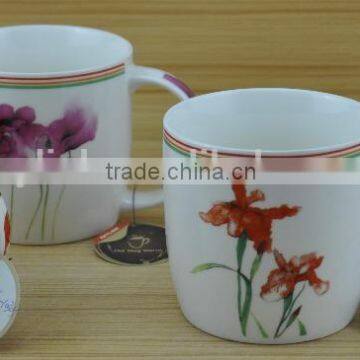 11OZ red flower design full decal print tea cups, shiny surface porcelain mug, KL5016-10305