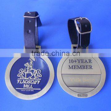 brass golf club 10 year member gifts metal leather golf bag tag