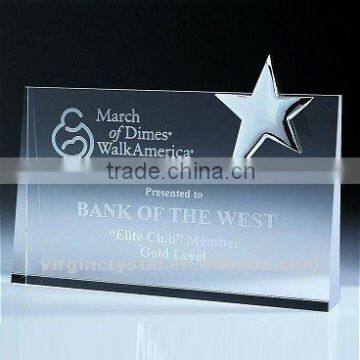 Wholesale high quality crystal award trophy with silvery metal star