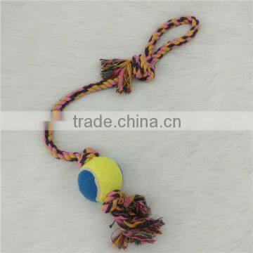 colorful cotton pet rope toy with tennis ball manufacturer