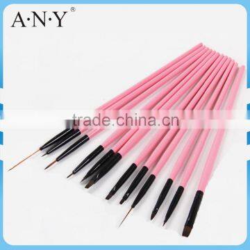 ANY Nail Art Nail Artist Using Wood Handle Nylon Hair Professional Nail Art Brush Set 12PCS