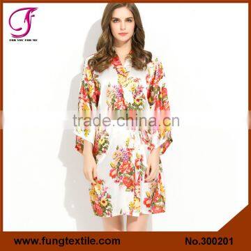 FUNG 3002 New Floral Silky Satin Short Robe