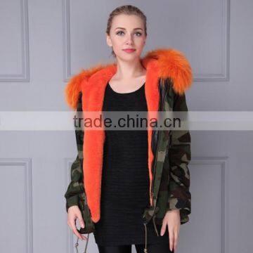 Factory direct selling wholesale unisex parka for winter army green cotton shell faux ling parka coat orange color