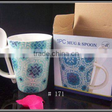 gift box packed new bone china coffee mug & spoon set