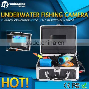 15M Cable 7" TFT LCD HD 800TVL Underwater Fishing Camera Kit Fish Finder Video System With 12Pcs Light with Sun shade