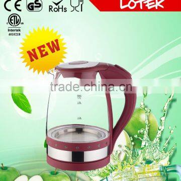 colorful blue led light ring glass electric kettle 1.7L